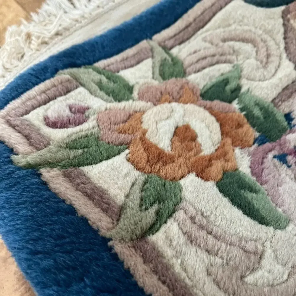 Blue Chinese Hand Knotted Aubusson Wool Rug 39